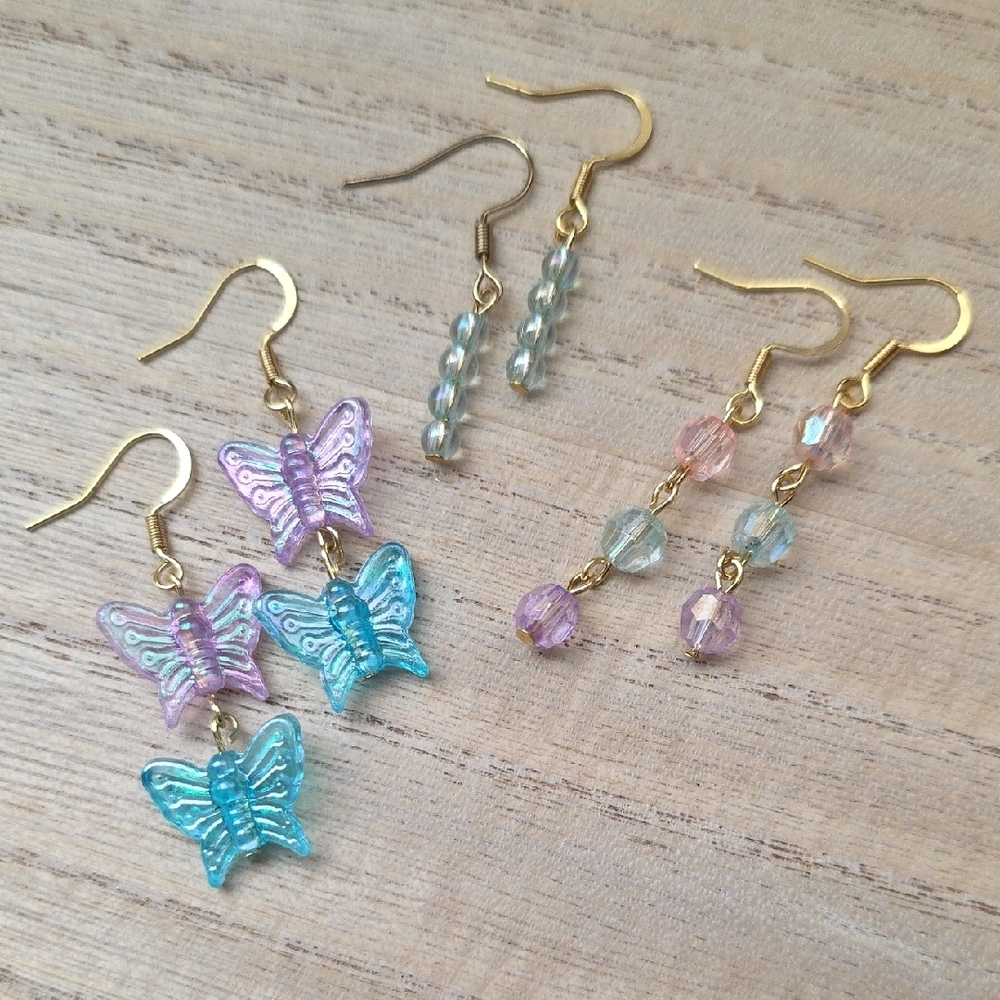Handmade Butterfly and Bead Earring Trio